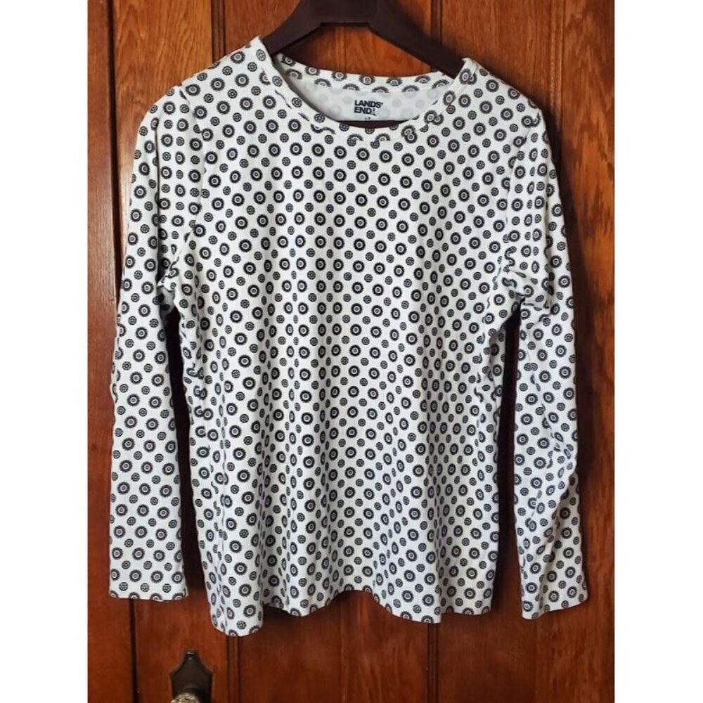 Lands End Womens Long-Sleeve Floral Pattern Top L/P 14-16 Cotton